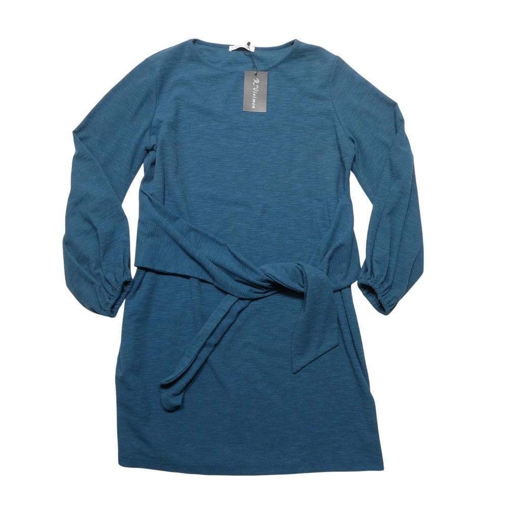 R. Vivimos Dress Womens XL Blue Knit Belted Long Sleeve Sweater Sheath